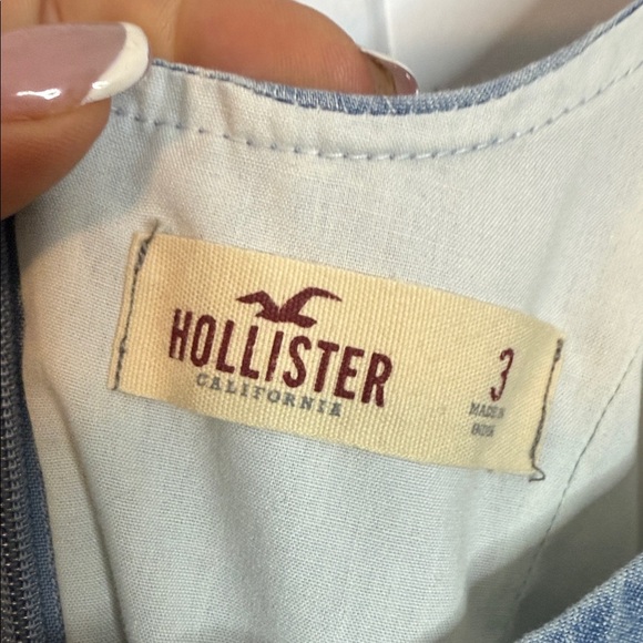 Hollister Light Blue Denim Style Scoop neck fitted Dress - palm tree pattern - 3 - Picture 3 of 4